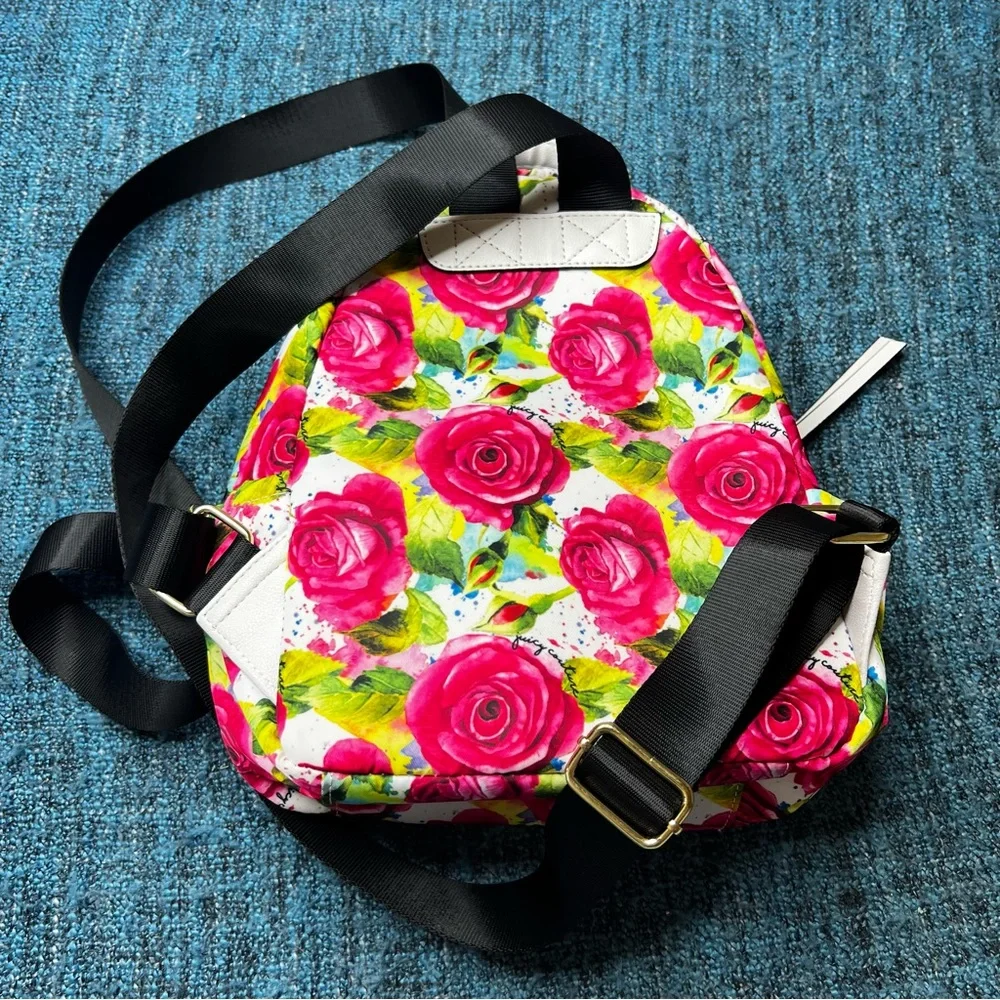 Juicy Couture Rosie Rose Print Mini Backpack in Pink White Floral Purse Bag